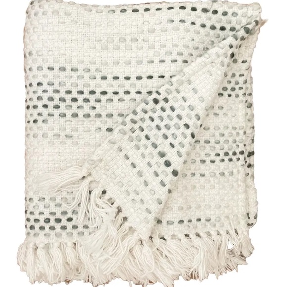 Mud Pie Other - Mud Pie Blue and White Tassel Throw Blanket